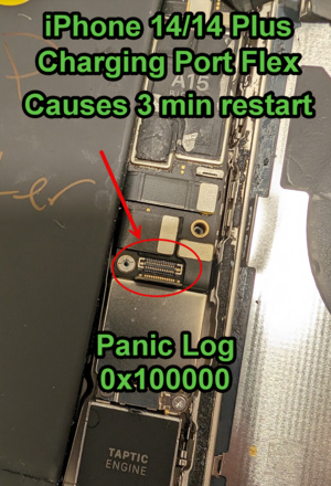 iPhone 14 With Charging Port unplugged. This causes 3 min restart. Panic Log Code 0x100000