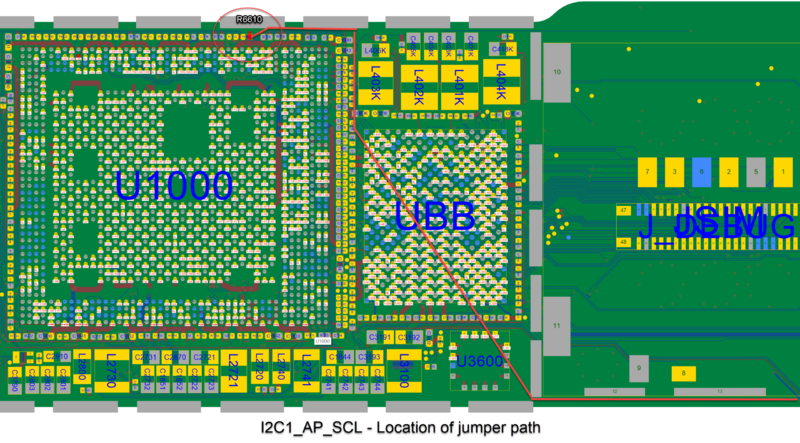 File:IPhone SE 2020 - R6610 I2C1 AP SCL Jumper Path.png