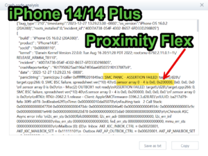 iPhone 14 Panic Log Example. Prox Flex unplugged. This causes 3 min restart. Panic Log Code 0x200000