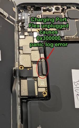 iPhone 15 Pro Max will restart if the charging port flex is unplugged, causing 0x300000 panic log error