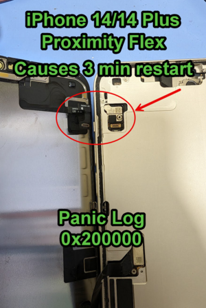 iPhone 14 With Proximity Flex unplugged. This causes 3 min restart. Panic Log Code 0x200000
