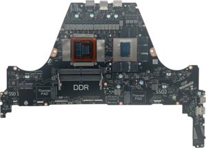A view of the front of the ASUS GX650PY's motherboard.